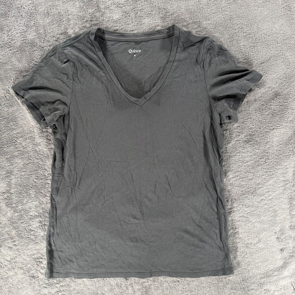 Quince V-Neck T-Shirt Womens Size Medium Charcoal Grey Short Sleeve Basic Tee